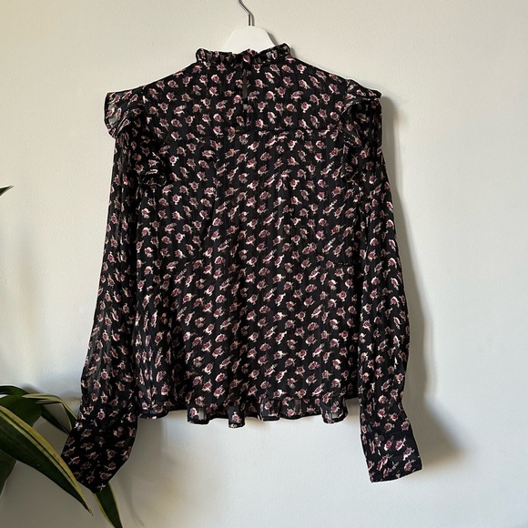 NWOT Scotch & Soda Ruffle Floral Black Top Size S - Picture 6 of 10